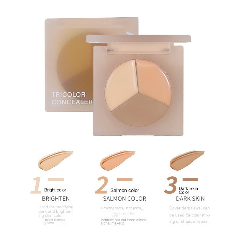 Kakashow Tricolor Concealer Brighten Water Proof Nature Covering Spot Dark Circles Concealer