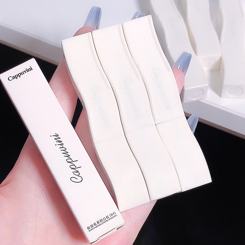 CAPPUVINI White Feather Lip Gloss Nude Color Moisturize Moisturizing Water Proof Non Stick Lipstick