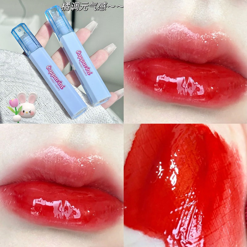 Cappuvini Lip Gloss Blue Square Tube Mirror Surface Moisturize Moisturizing Water Proof Lasting Not Easy To Fade Lipstick