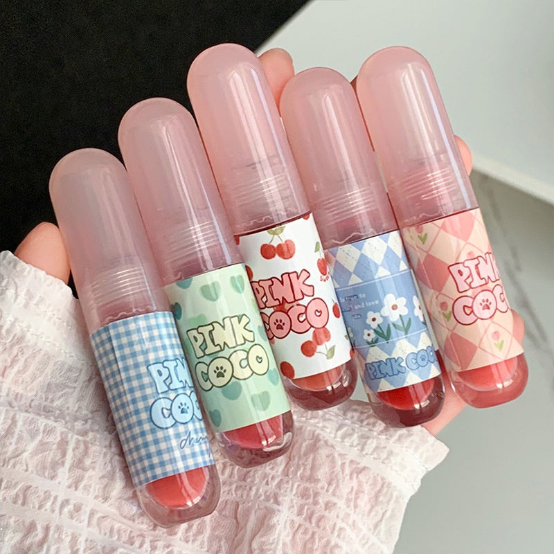 Pinkcoco Lip Gloss Cute Small Round Tube Matte Water Proof Lasting Nature Lipstick