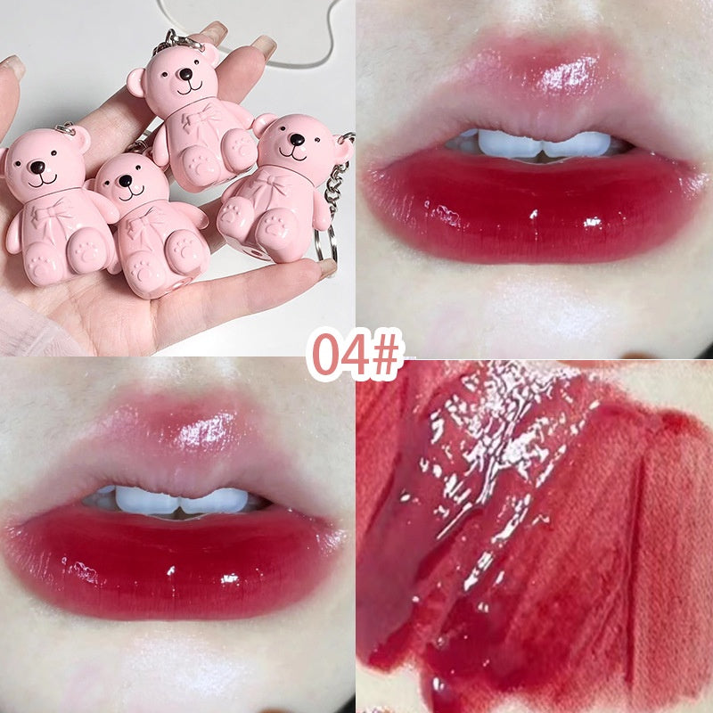 Cute Bear Keychain Lip Gloss Matte Mirror Surface Moisturize Waterproof Not Easy To Fade Not Easy To Stick A Cup Lasting Lipstick