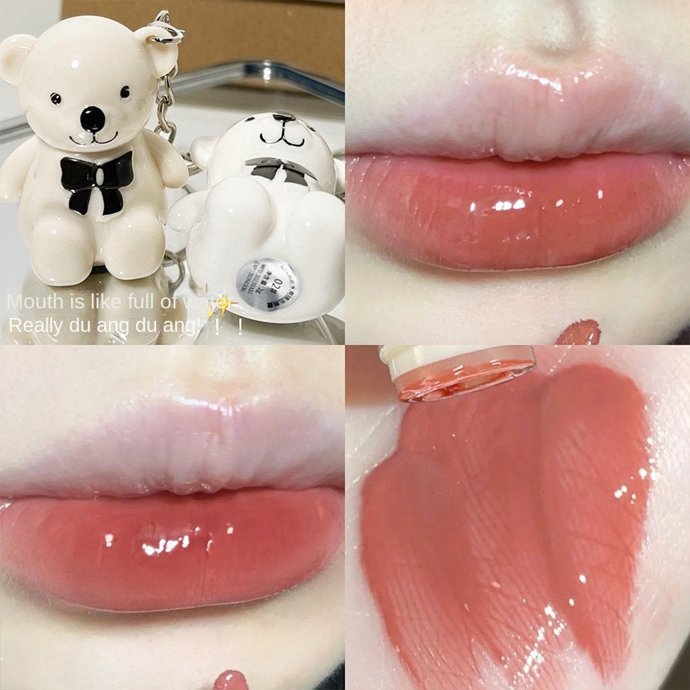 Cute Little Bear Lip Gloss Mirror Surface Moisturize Key Chain Portable Lipstick