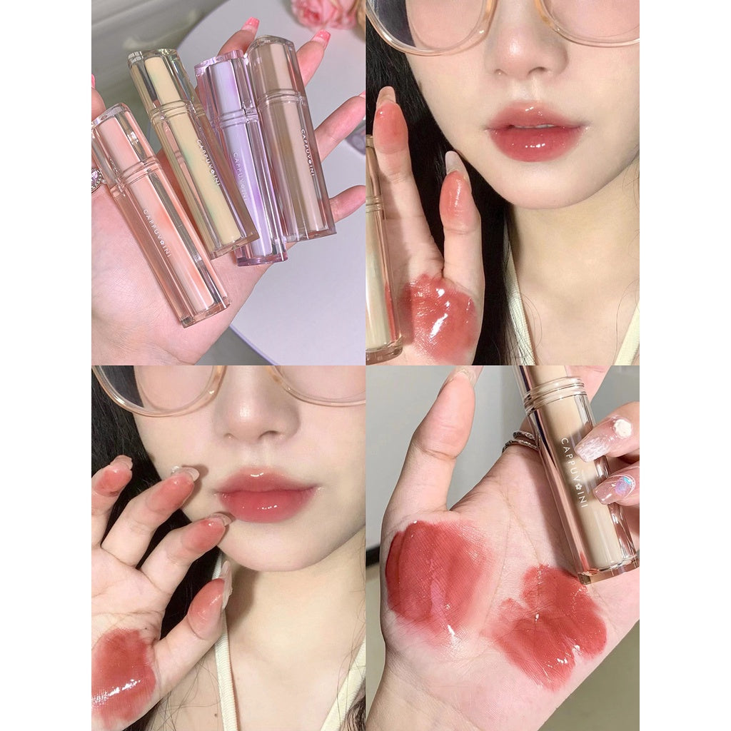 Cappuvini Mirror Surface Lip Gloss Jelly Lips Triangular Transparent Tube Moisturize Moisturizing Water Proof Not Easy To Fade Lipstick