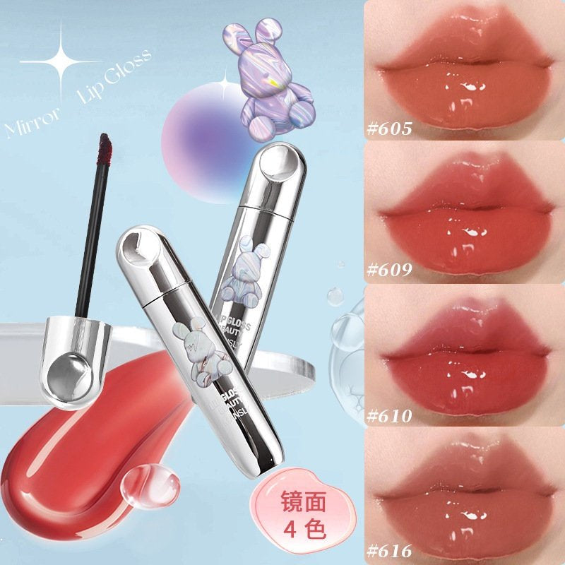 Silver Bear Lip Gloss Mirror Surface Moisturize Moisturizing Water Proof Lipstick