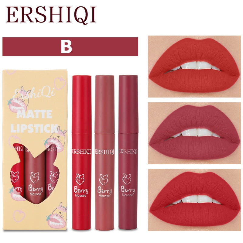 Ershi Qi Lip Gloss Matte Waterproof Not Easy To Fade Lasting Moisturizing Liquid Lipstick