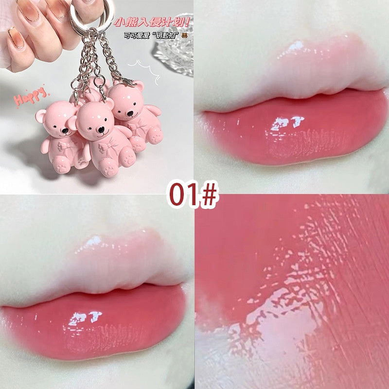 Cute Bear Keychain Lip Gloss Matte Mirror Surface Moisturize Waterproof Not Easy To Fade Not Easy To Stick A Cup Lasting Lipstick