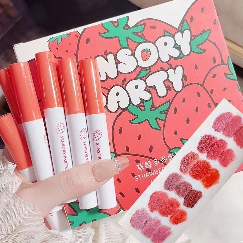 SENSORY PARTY Strawberry Lip Gloss Matte Water Proof Lasting Not Easy To Fade Gift Box Lipstick Set