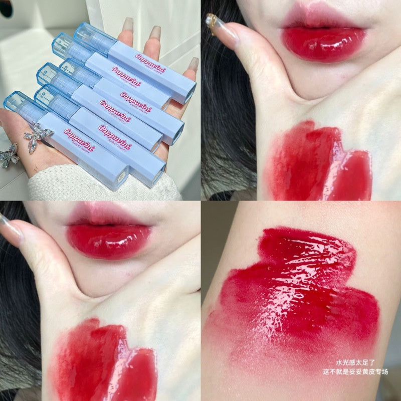 Cappuvini Lip Gloss Blue Square Tube Mirror Surface Moisturize Moisturizing Water Proof Lasting Not Easy To Fade Lipstick