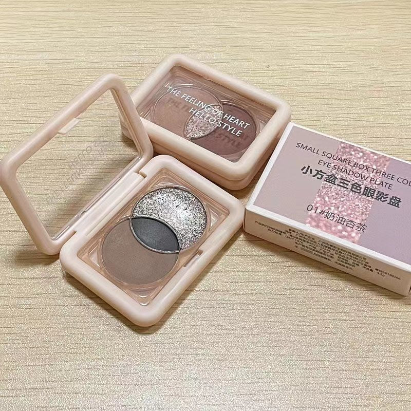 Hello Style Small Square Box Three -color Eye Shadow Plate Pearlescent Sparkling Matte Water Proof Rose Disk Eye Shadow