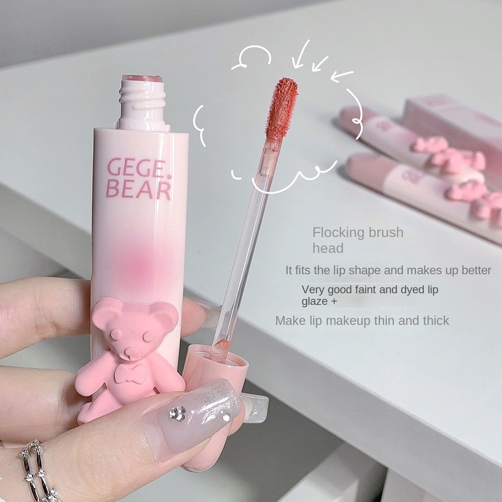 Gege Bear Lip Gloss Cute Pink Bear Matte Moisturize Water Proof Lasting Not Easy To Fade Lipstick