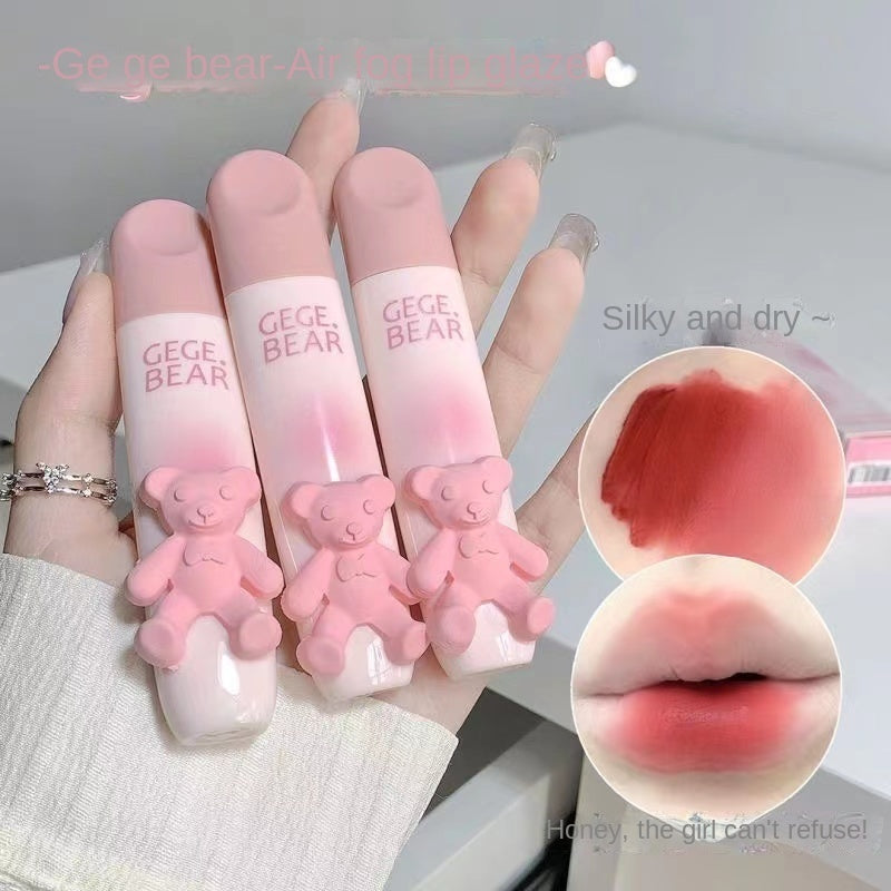 Gege Bear Lip Gloss Cute Pink Bear Matte Moisturize Water Proof Lasting Not Easy To Fade Lipstick