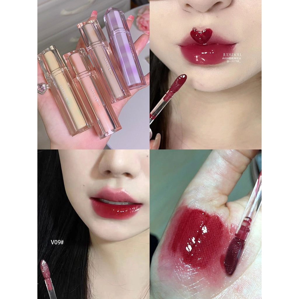 Cappuvini Mirror Surface Lip Gloss Jelly Lips Triangular Transparent Tube Moisturize Moisturizing Water Proof Not Easy To Fade Lipstick