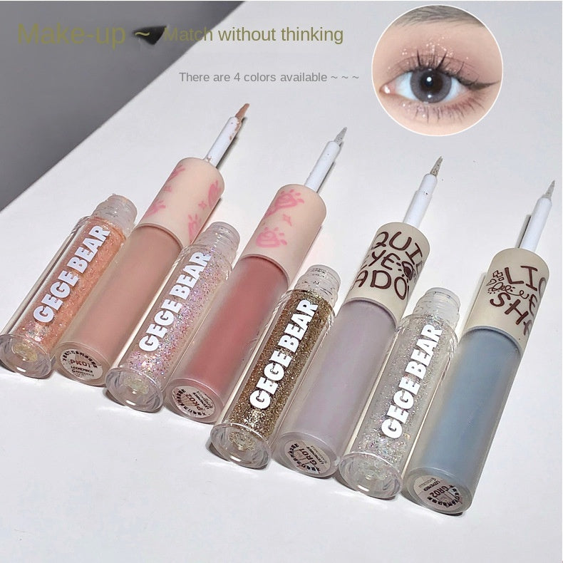 Gege Bear Liquid Eye Shadow Double Head Glittering Brighten Pearlescent Sequins Matte Water Proof Moisturize Eye Shadow Stick