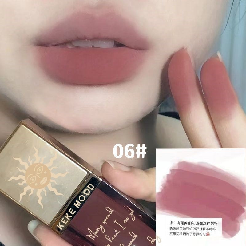 Keke Mood Matte Velvet Lip Mud Moisturize Coloring Lip Gloss Water Proof Non -stick Cup Shining Lipstick