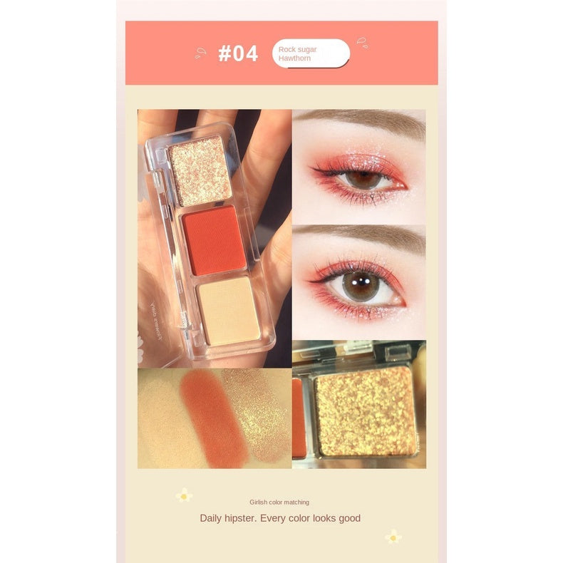 Tricolor Eyeshadow Transparent Little Daisy Matte Pearlescent Sequins Shiny Water Proof Eyeshadow Palette