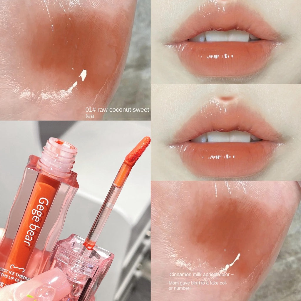 Cute and Transparent Bear Lip Gloss Mirror Surface Moisturize Moisturizing Water Proof Lasting Not Easy To Fade Lipstick