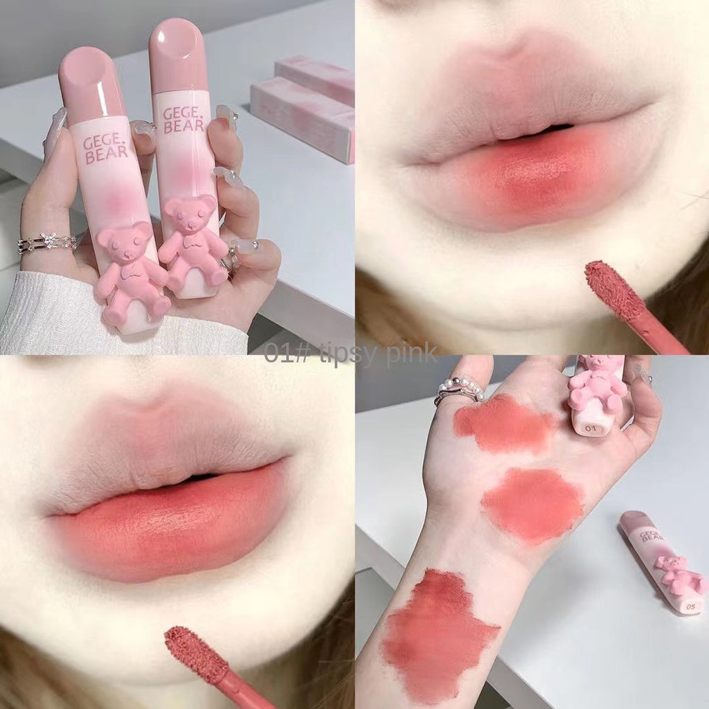 Gege Bear Lip Gloss Cute Pink Bear Matte Moisturize Water Proof Lasting Not Easy To Fade Lipstick