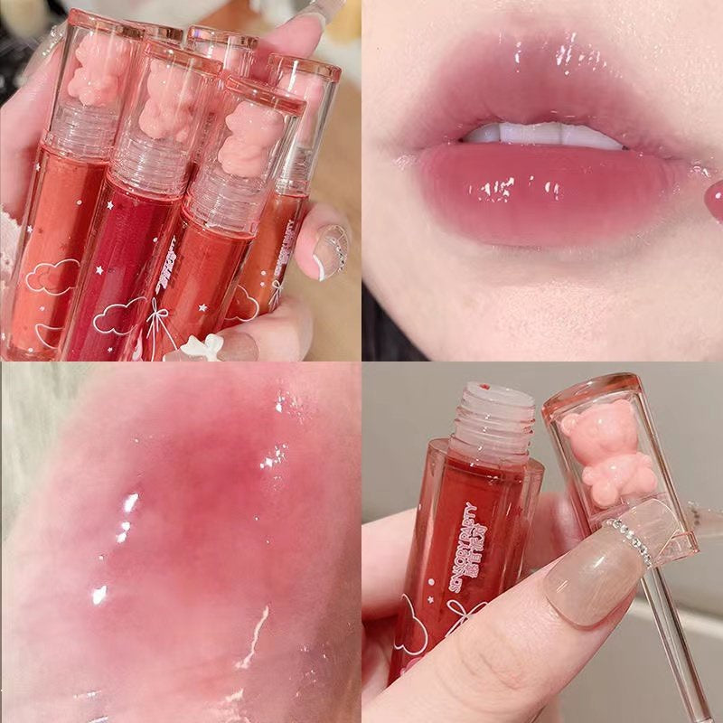 Cute Bear Mirror Surface Lip Gloss Berry Bear Moisturize Water Proof Lipstick