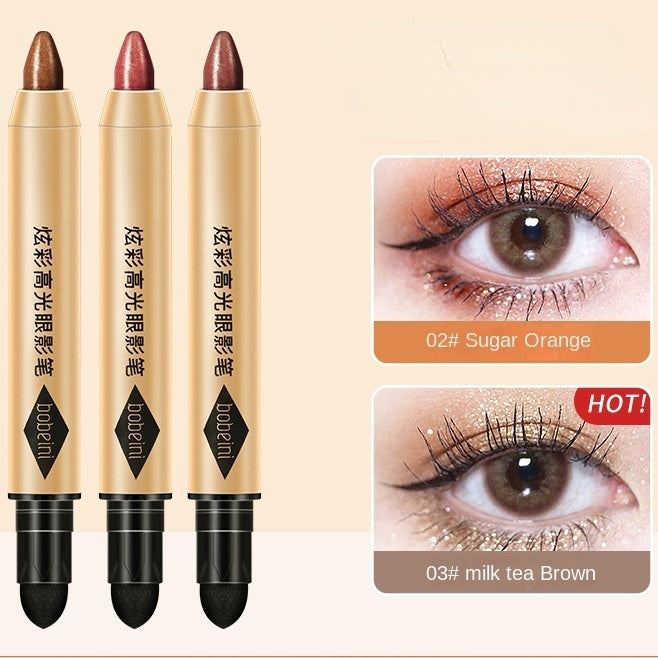 Double Head Eye Shadow Highlight Water Proof Nature Lasting Sparkling Pearlescent Brighten Lazy Eye Shadow Stick