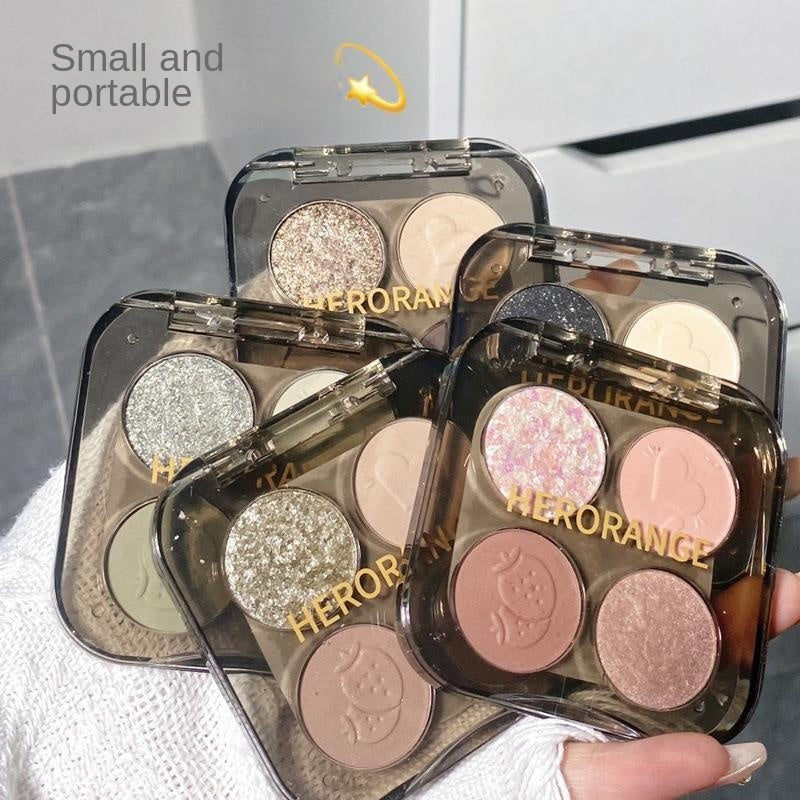 HERORANGE Eye Shadow Four-color Highlight Contouring Pearlescent Matte Water Proof Lasting Difficult To Smudge Eyeshadow Palette