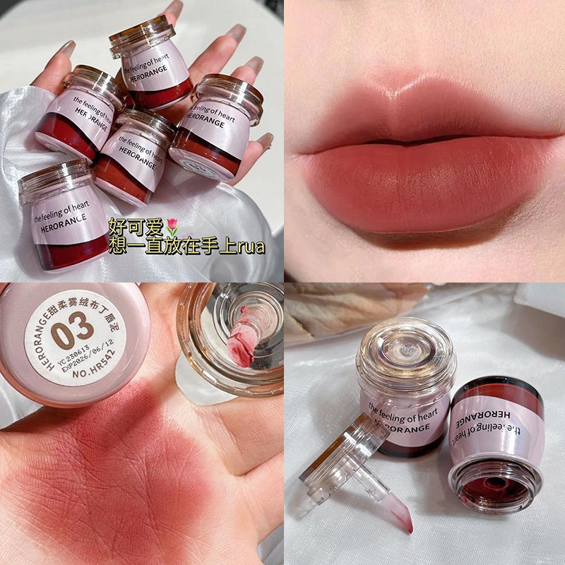 HERORANGE Canned Lipstick Pudding Matte Velvet Moisturize Water Proof Lasting Can Be Used for Blush Lip Gloss