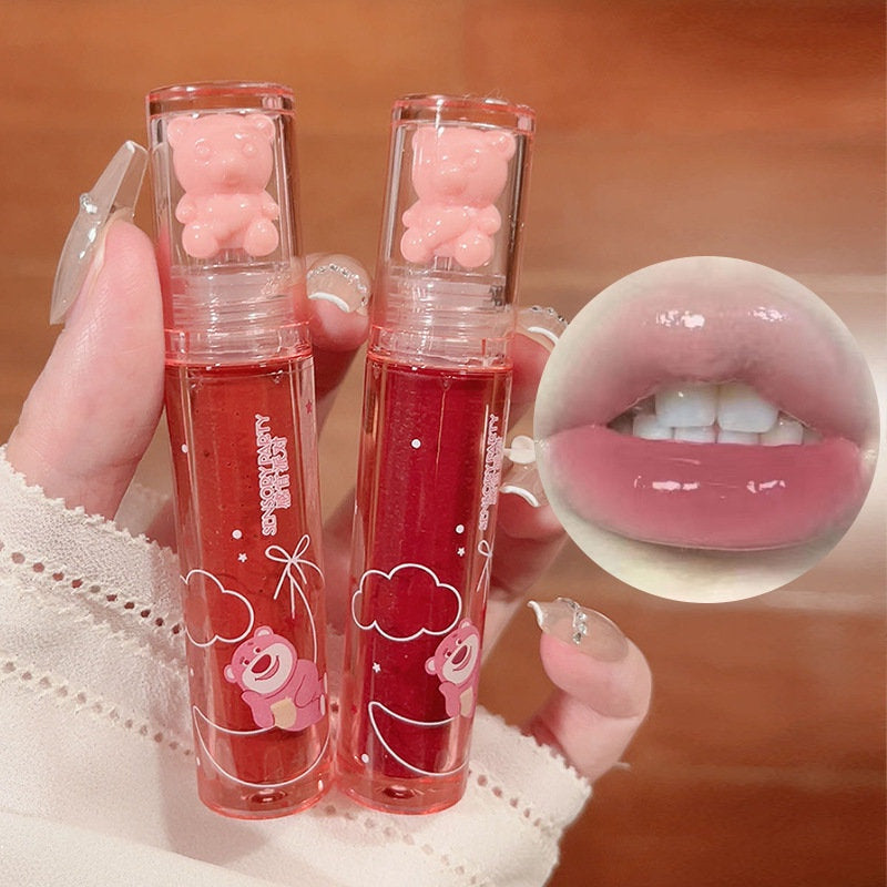 Cute Bear Mirror Surface Lip Gloss Berry Bear Moisturize Water Proof Lipstick