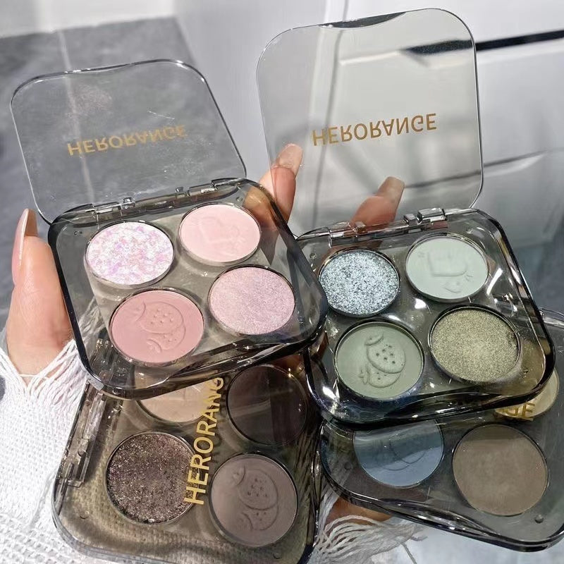 HERORANGE Eye Shadow Four-color Highlight Contouring Pearlescent Matte Water Proof Lasting Difficult To Smudge Eyeshadow Palette