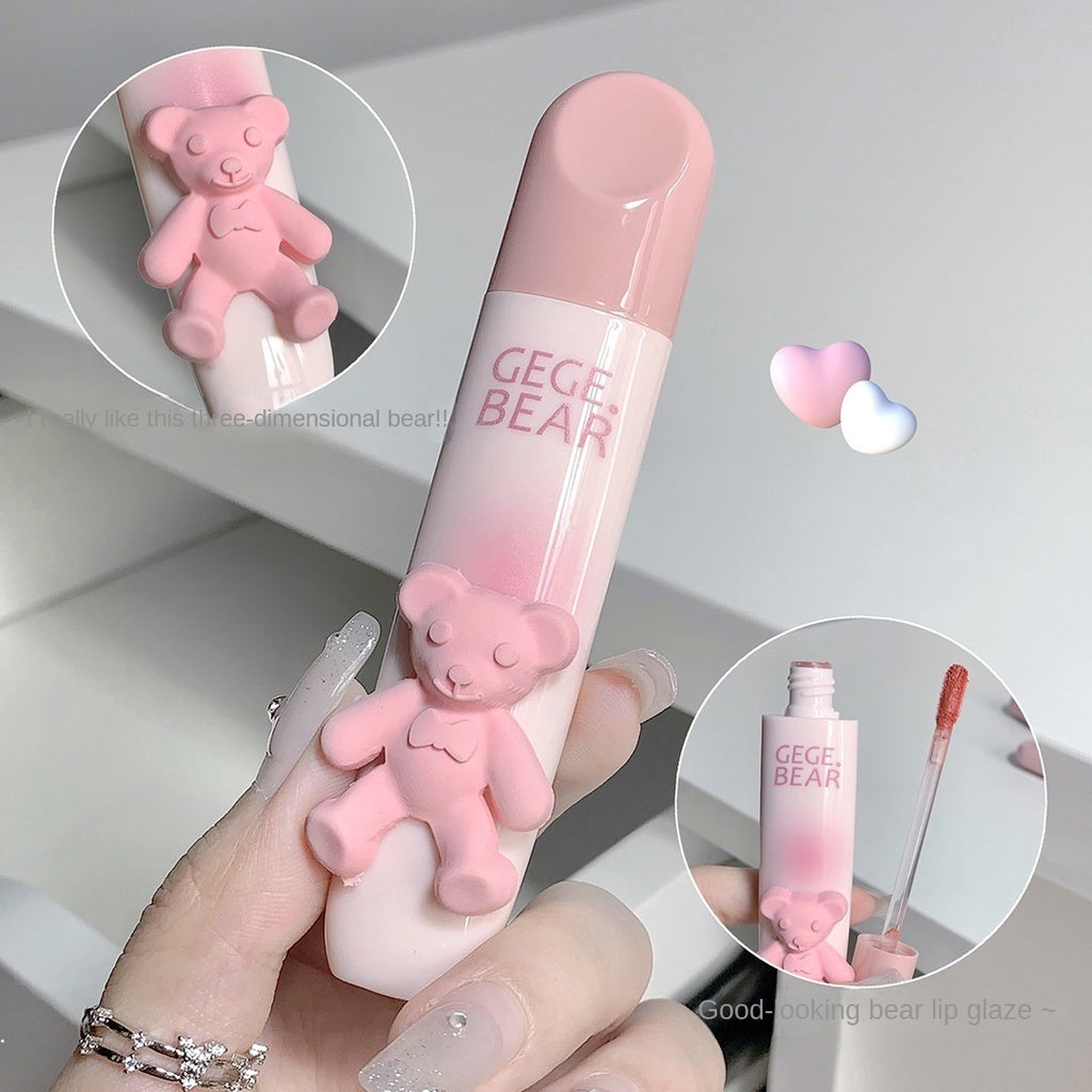 Gege Bear Lip Gloss Cute Pink Bear Matte Moisturize Water Proof Lasting Not Easy To Fade Lipstick