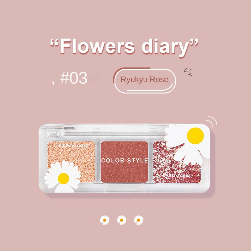 Tricolor Eyeshadow Transparent Little Daisy Matte Pearlescent Sequins Shiny Water Proof Eyeshadow Palette