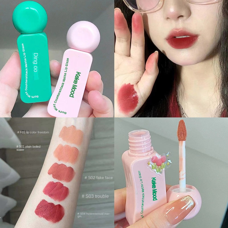 Kekemood Green Lip Gloss Matte Water Proof Moisturize Not Easy To Fade Lip Glaze Lipstick