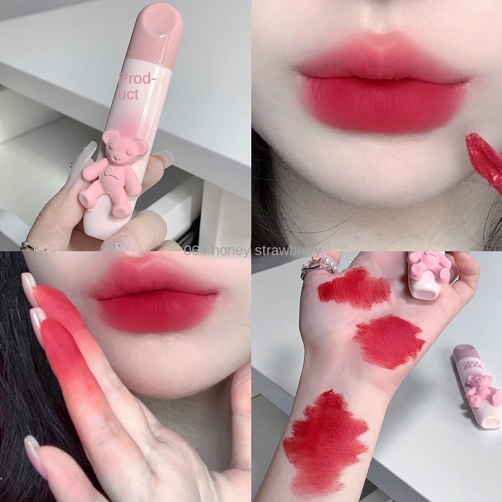 Gege Bear Lip Gloss Cute Pink Bear Matte Moisturize Water Proof Lasting Not Easy To Fade Lipstick