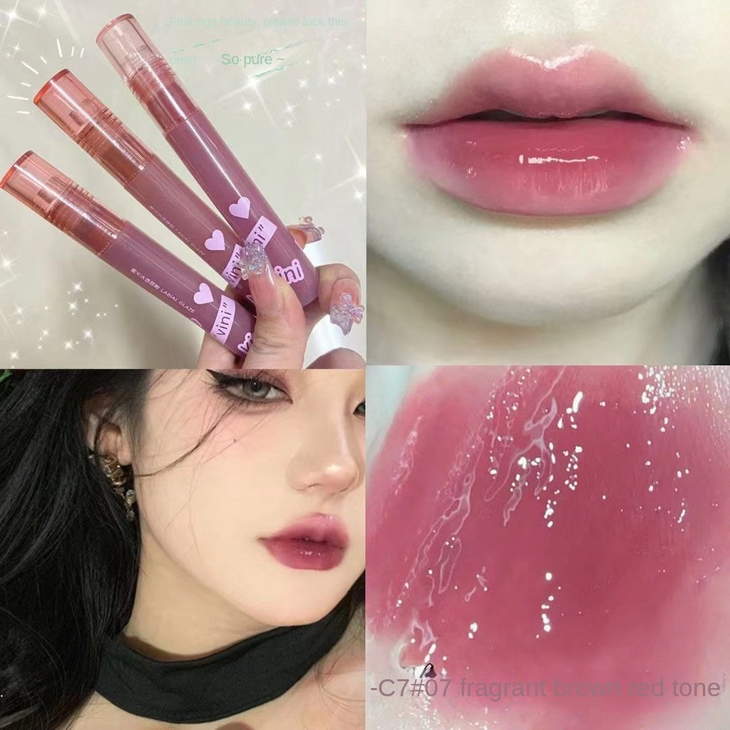 Cappuvini Lip Gloss Mirror Surface Purple Circular Tube Lip Glaze Moisturize Moisturizing Water Proof Lipstick