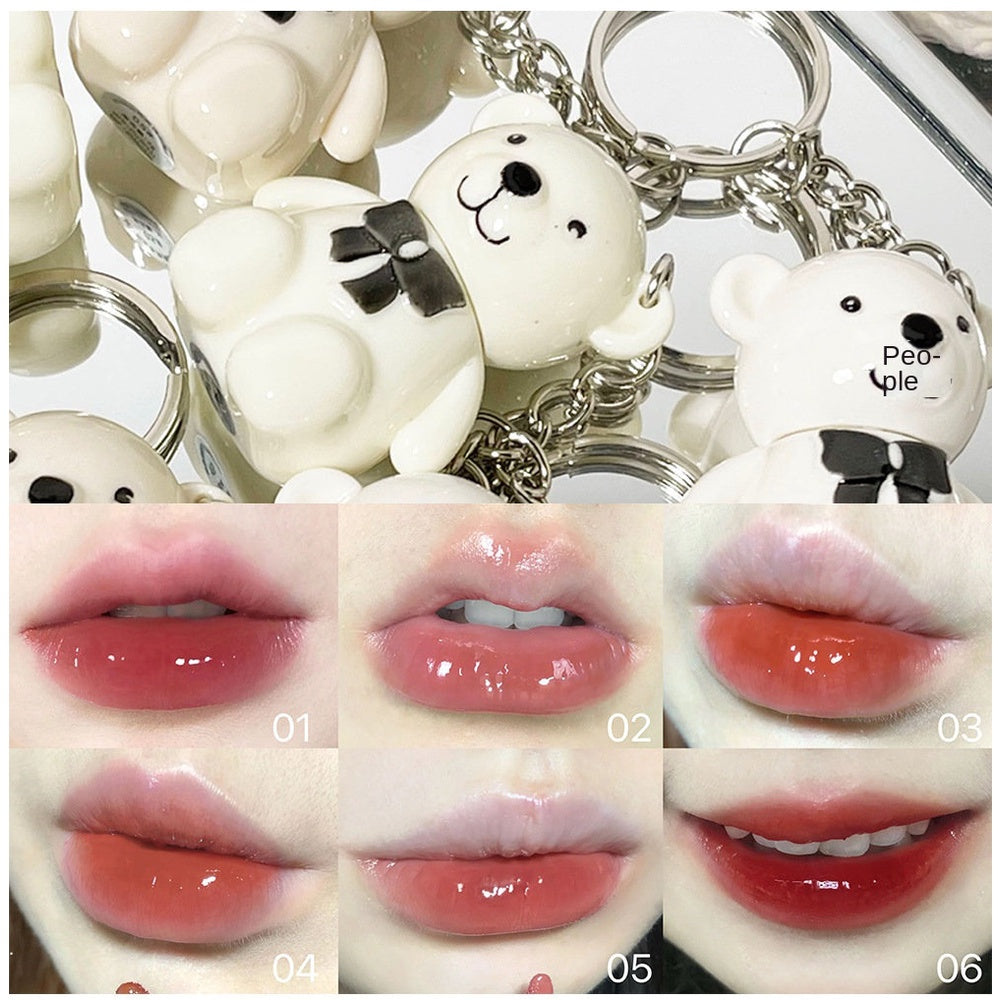 Cute Bear Keychain Lip Gloss Matte Mirror Surface Moisturize Waterproof Not Easy To Fade Not Easy To Stick A Cup Lasting Lipstick