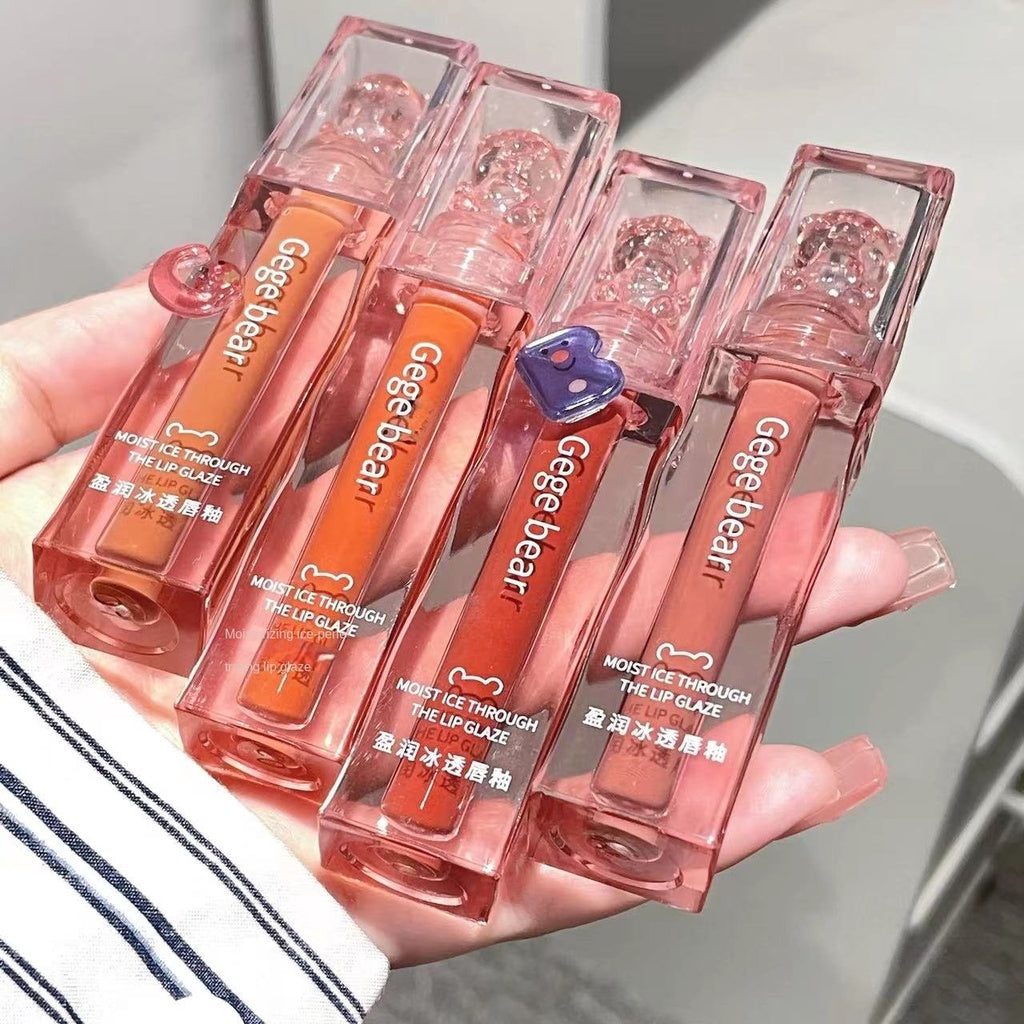 Cute and Transparent Bear Lip Gloss Mirror Surface Moisturize Moisturizing Water Proof Lasting Not Easy To Fade Lipstick