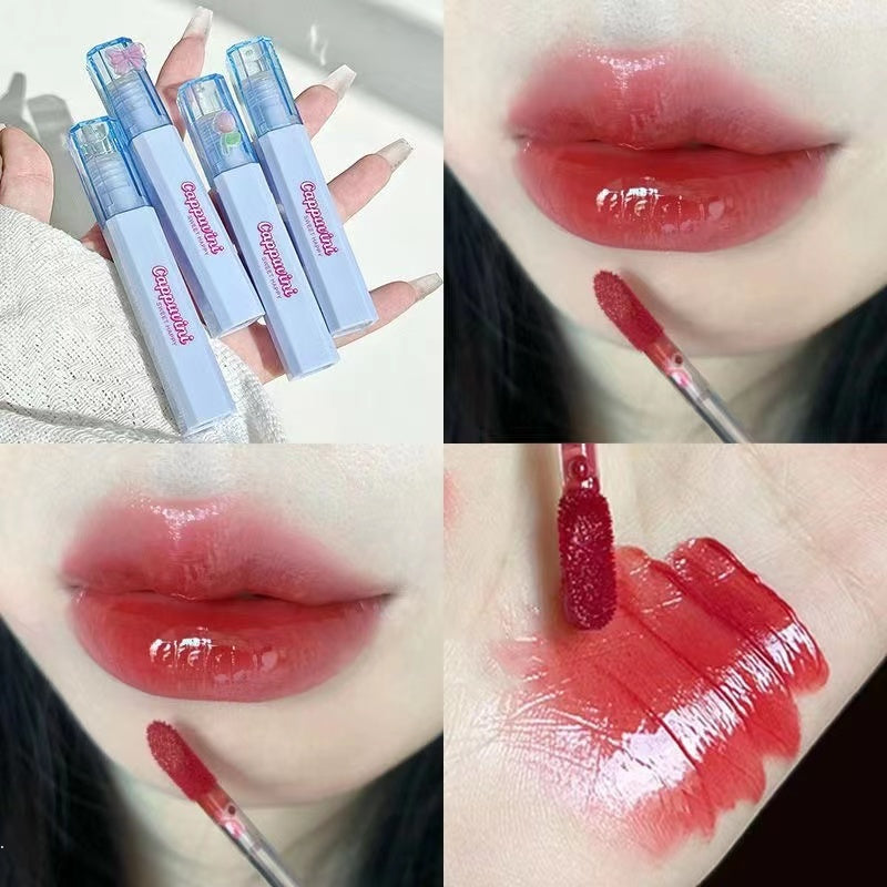 Cappuvini Lip Gloss Blue Square Tube Mirror Surface Moisturize Moisturizing Water Proof Lasting Not Easy To Fade Lipstick