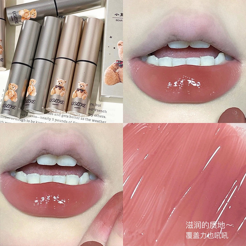 Uslike Cute Little Bear Lip Gloss Moisturize Moisturizing Mirror Surface Water Proof Lipstick