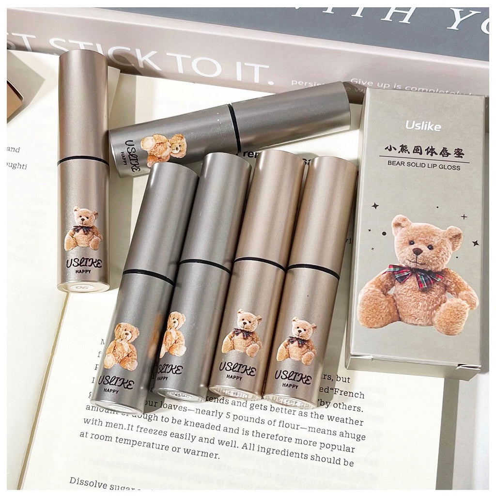 Uslike Cute Little Bear Lip Gloss Moisturize Moisturizing Mirror Surface Water Proof Lipstick