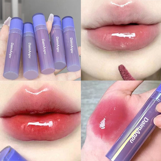 DAIMANPU Purple Lip Gloss Mirror Surface Moisturize Moisturizing Water Proof Lasting Lipstick