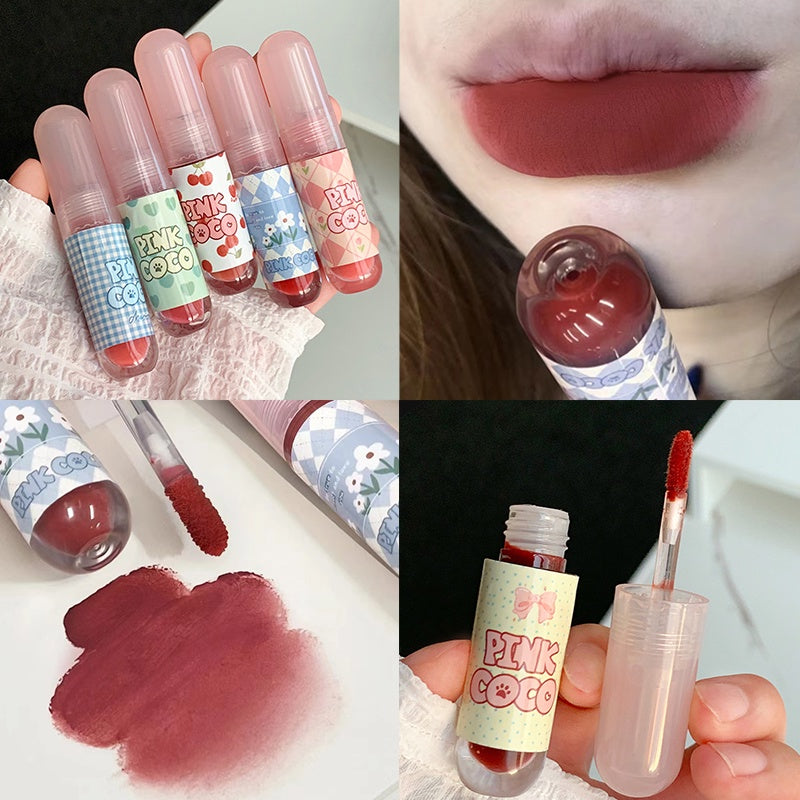 Pinkcoco Lip Gloss Cute Small Round Tube Matte Water Proof Lasting Nature Lipstick