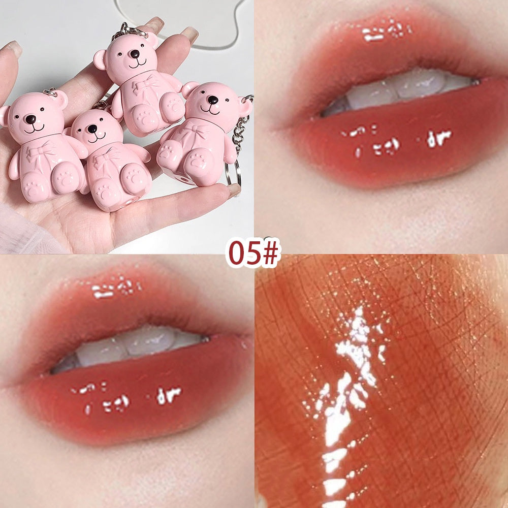 Cute Bear Keychain Lip Gloss Matte Mirror Surface Moisturize Waterproof Not Easy To Fade Not Easy To Stick A Cup Lasting Lipstick