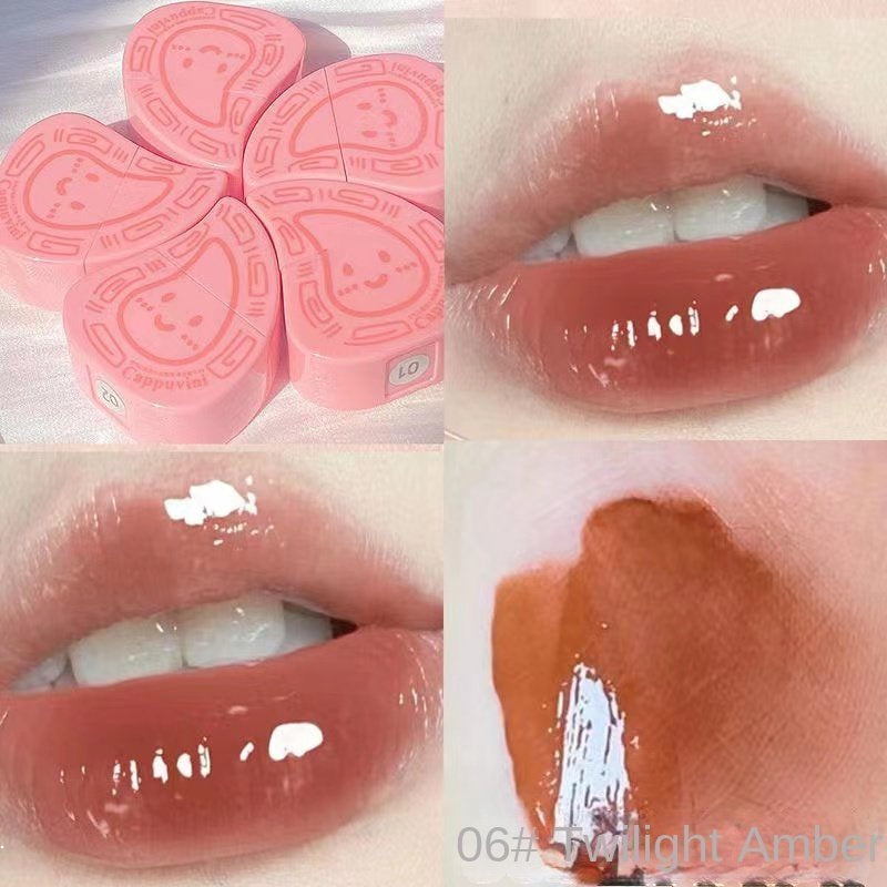 Cappuvini Flower Lip Gloss Fruit Flavour Mirror Surface Moisturize Moisturizing Water Proof Lasting Not Easy To Fade Lipstick