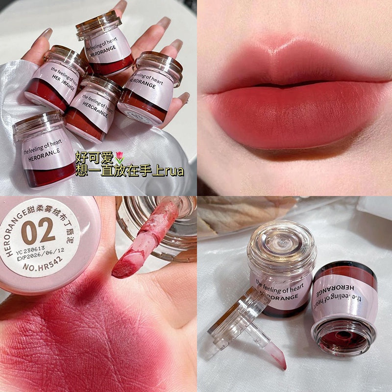 HERORANGE Canned Lipstick Pudding Matte Velvet Moisturize Water Proof Lasting Can Be Used for Blush Lip Gloss