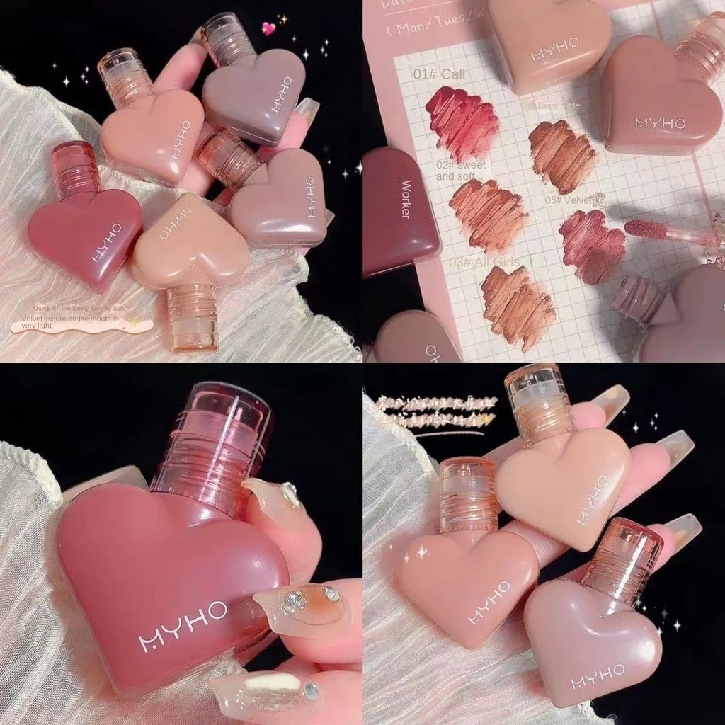 MyHo Heart -shaped Lipstick Velvet Matte Water Proof Not Sticking Cup Not Easy To Fade Heart -shaped Lip Gloss