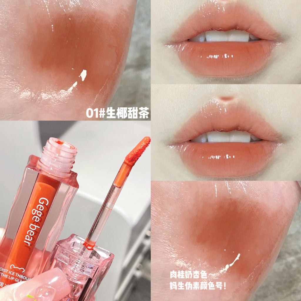 Cute and Transparent Bear Lip Gloss Mirror Surface Moisturize Moisturizing Water Proof Lasting Not Easy To Fade Lipstick