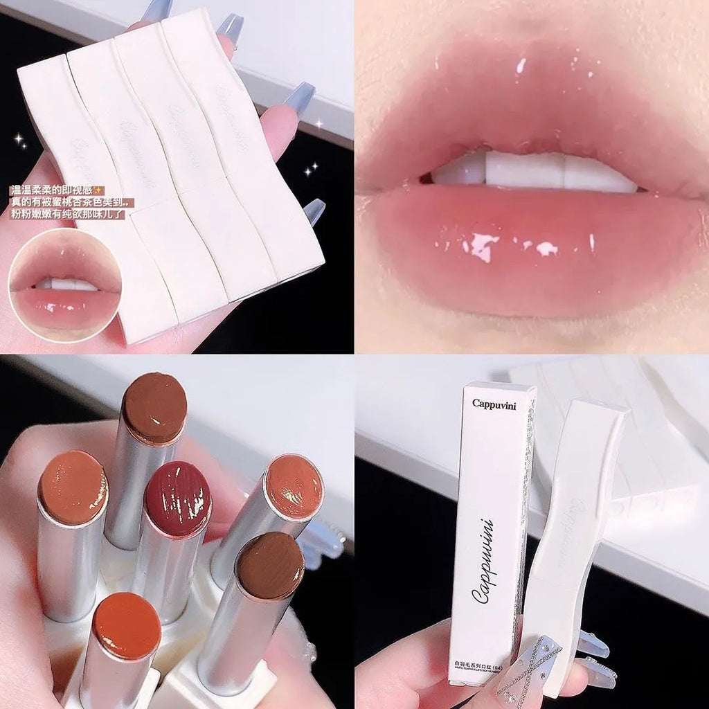 CAPPUVINI White Feather Lip Gloss Nude Color Moisturize Moisturizing Water Proof Non Stick Lipstick