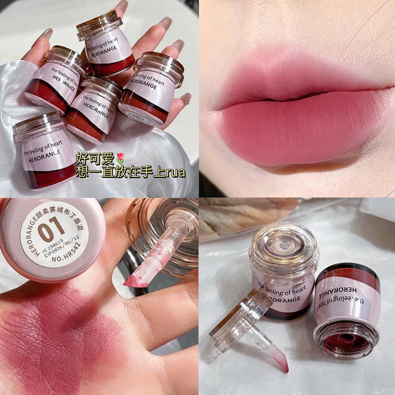 HERORANGE Canned Lipstick Pudding Matte Velvet Moisturize Water Proof Lasting Can Be Used for Blush Lip Gloss