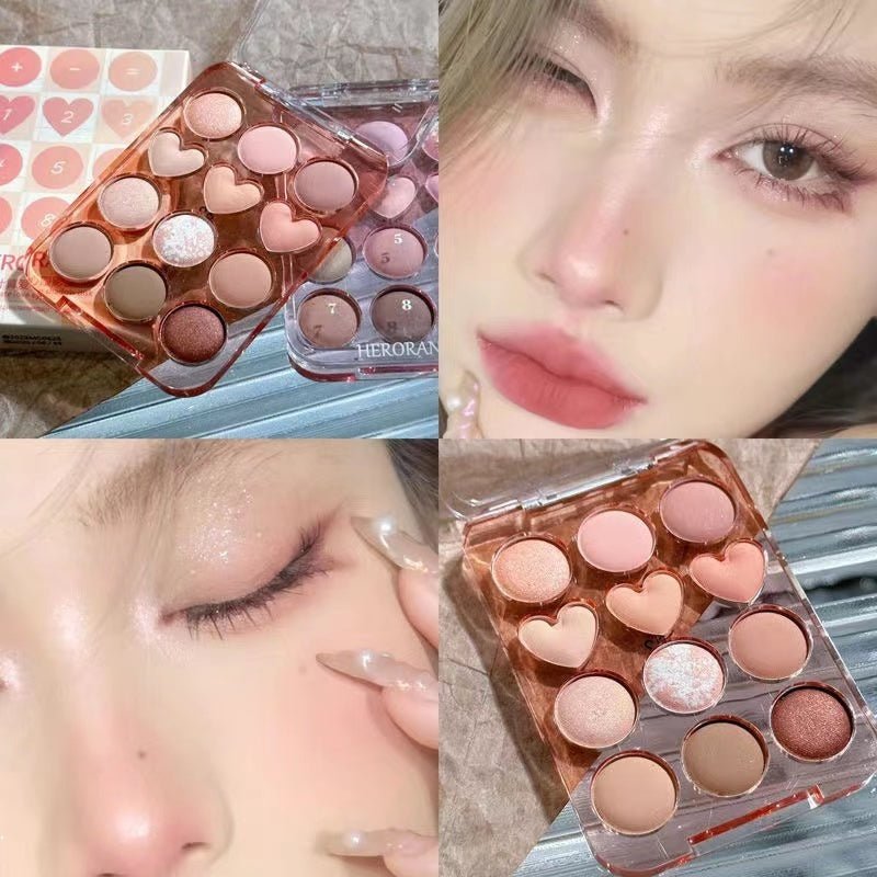 HERORANGE Heart Eyeshadow Palette Matte Pearlescent Glitter Powder Water Proof Lasting Not Easy To Take Off Makeup Twelve Color Eye Shadow