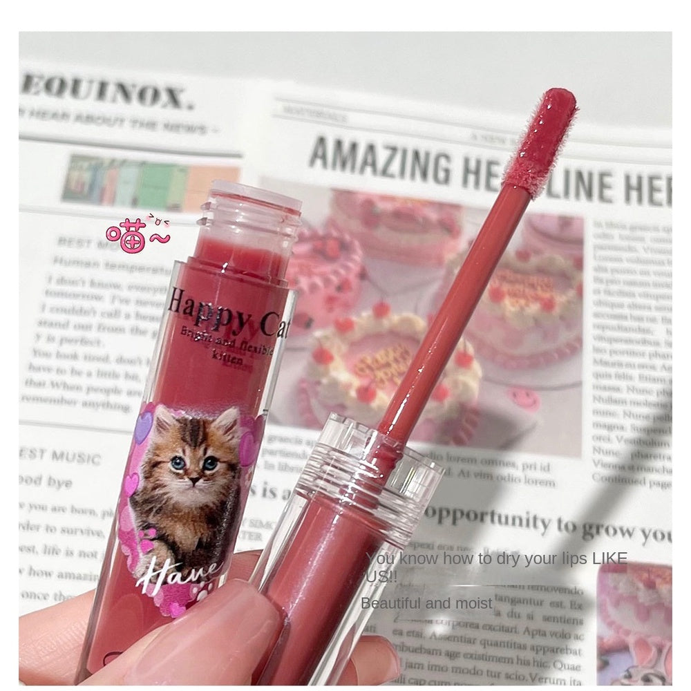 Uslike Cute Cat Lip Gloss Mirror Nourish Moisturize Colorful Lasting Lipstick