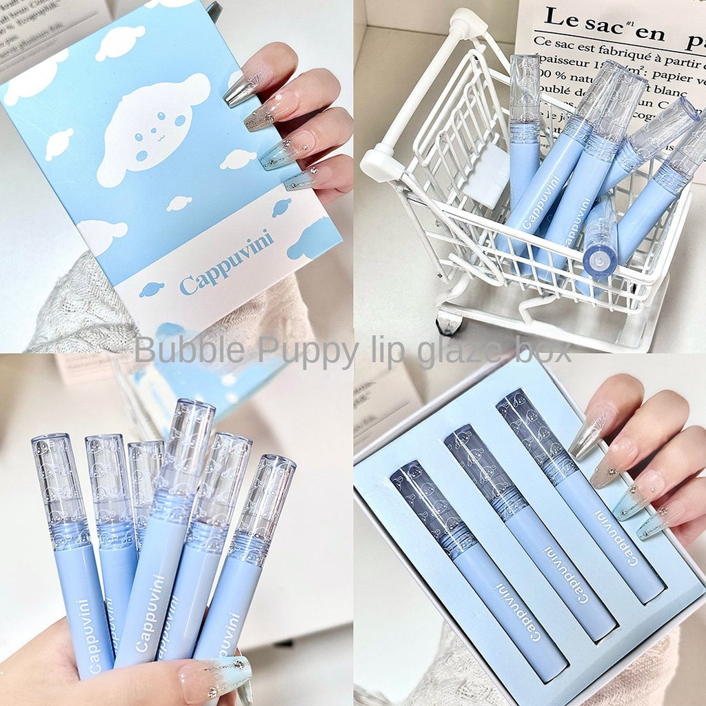 Cappuvini Lip Gloss Blue Bubble Mirror Moisturize Lasting Lipstick Set