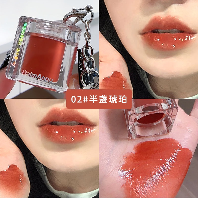 Daimanpu Lip Gloss Ice Cubes Key Buckle Mirror Surface Moisturize Moisturizing Lasting Nature Lipstick